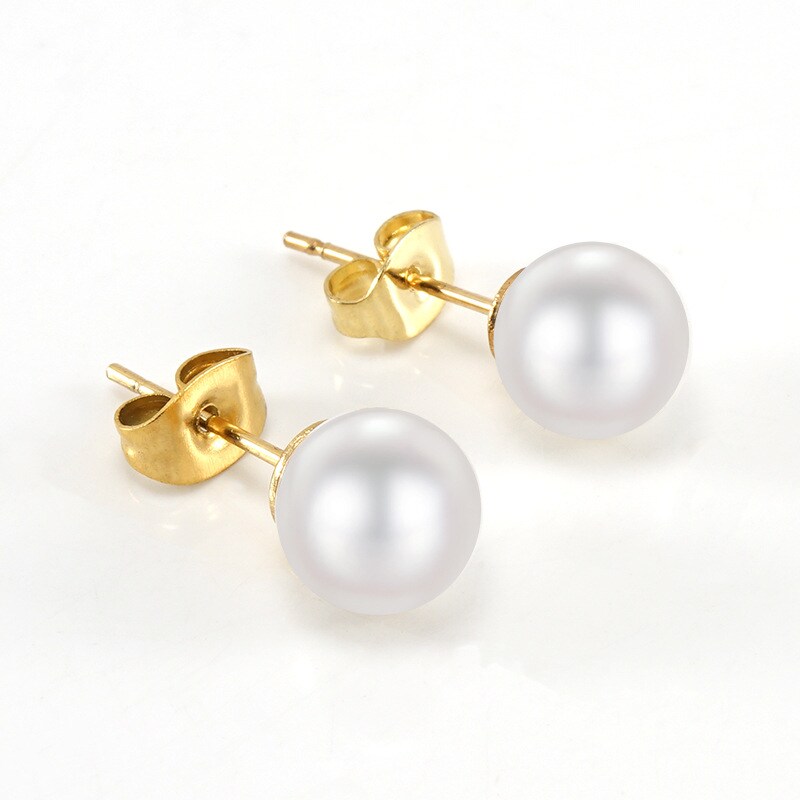 Gold color / 1 Pair Simple Series Simple Solid Color Stainless Steel 18K Gold Plated Artificial Pearl Women's Stud Earrings Picture3